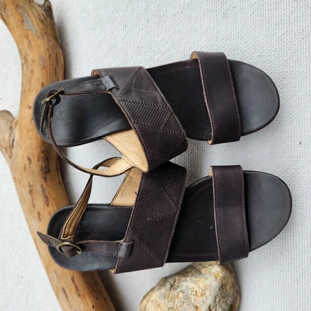 Olukai keha dark brown wedge platform sandals